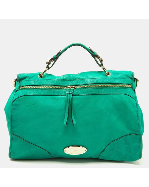 Mulberry Green Leather Taylor Top Handle Bag