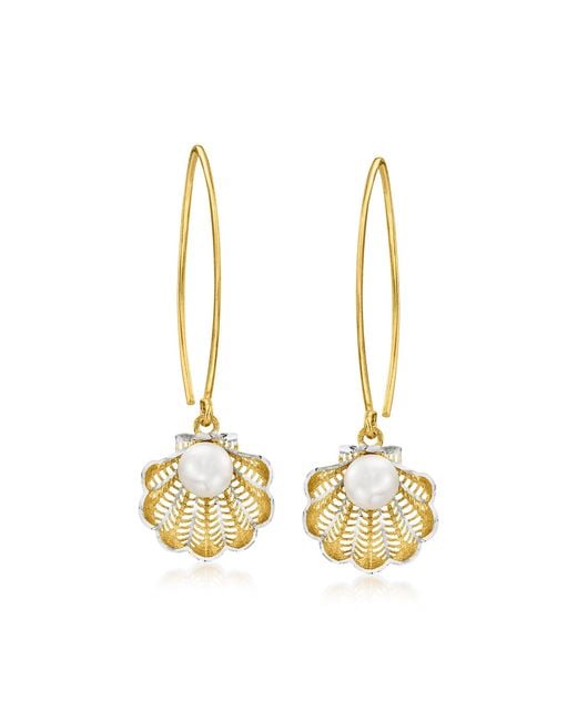 Ross Simons Italian 6mm Cultured Pearl Seashell Drop Earrings In