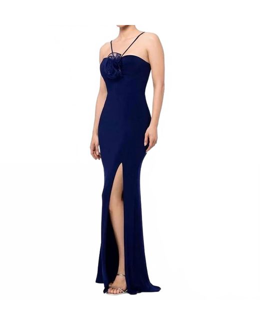 Xscape Blue Rosette Halter Gown