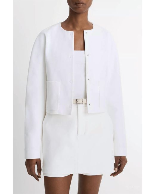 Vince White Italian Cotton Collarless Jacket