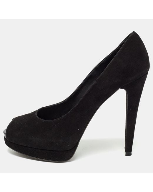 Stuart Weitzman Black Suede Peep Toe Pumps