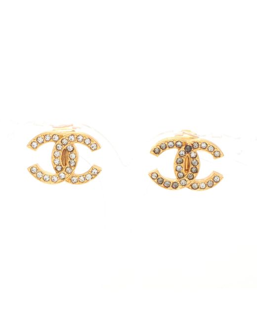 Chanel Metallic Coco Mark Earrings Earrings Gp Rhinestone Gold Vintage