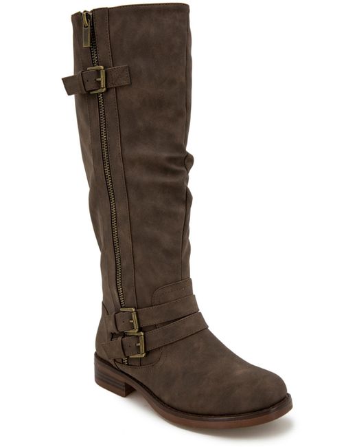 Xoxo Brown Mertle Round Toe Zipper On Ds Mid-calf Boots