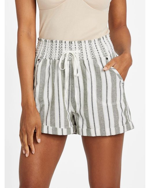 Guess Factory Nadine Striped Linen Shorts in White | Lyst