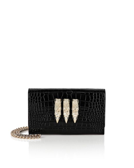 Philipp Plein Black Small Croco Embossed Clutch Eagle