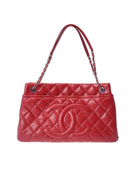 Chanel Red Shopping Leather Tote Bag (pre-owned)