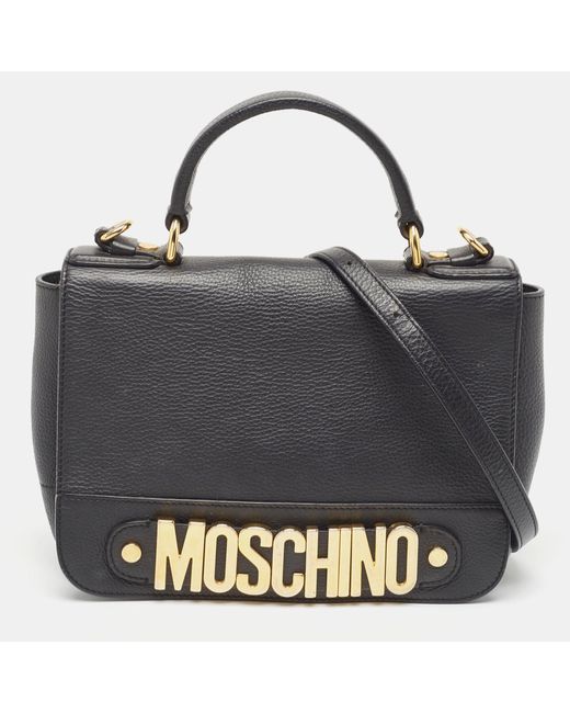 Moschino Black Leather Classic Logo Top Handle Bag