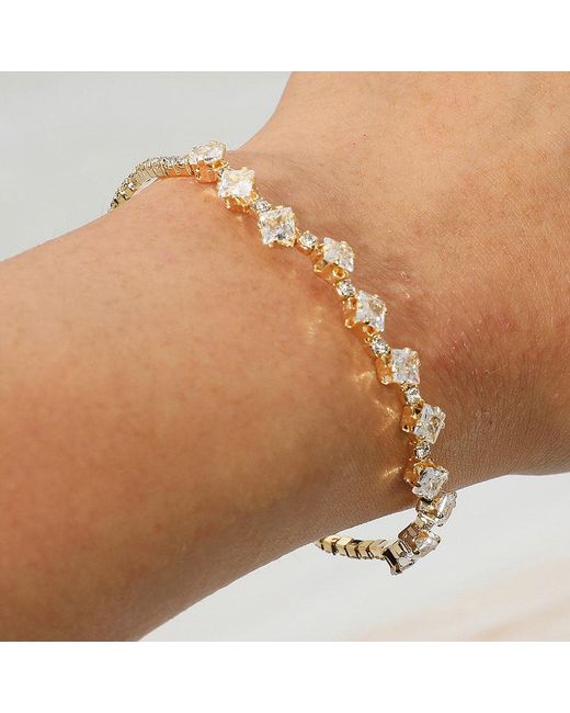 Fashnzfab Brown Square Cz Stone Cluster Accent Cuff Bracelet Clear