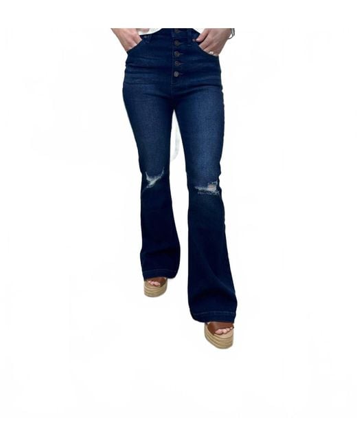 Kancan Blue Petite High Rise Button Fly Flare Jeans