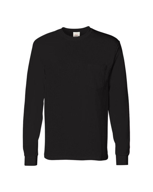 Hanes Black Authentic Long Sleeve Pocket T-shirt for men