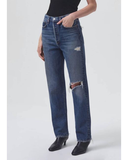Agolde Blue 90's Pinch Waist High Rise Straight Jean