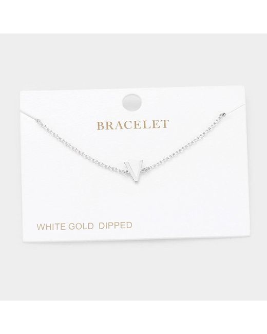 Fashnzfab White V- Dipped Metal Initial Monogram Charm Bracelet Rhodium