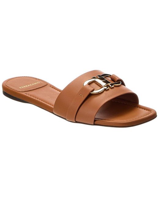Ferragamo Brown Leah Ornament Leather Sandal