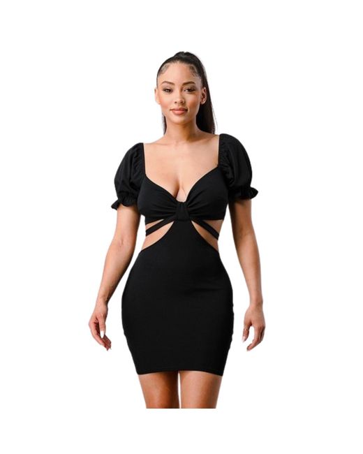 TRUEDAMES Black Lux Side Cutout With Back Tie Detail Bodycon Dress