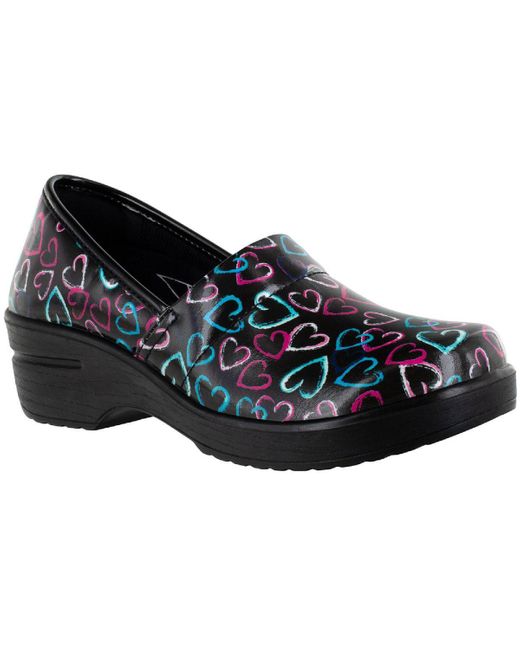 Easy Works by Easy Street Black Laurie Faux Leather Slip On Clogs
