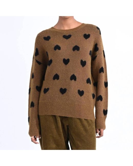 Molly Bracken Brown Heart Pattern Knit Sweater