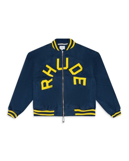 Rhude Blue Oversized Logo Terry Varsity Jacket for men