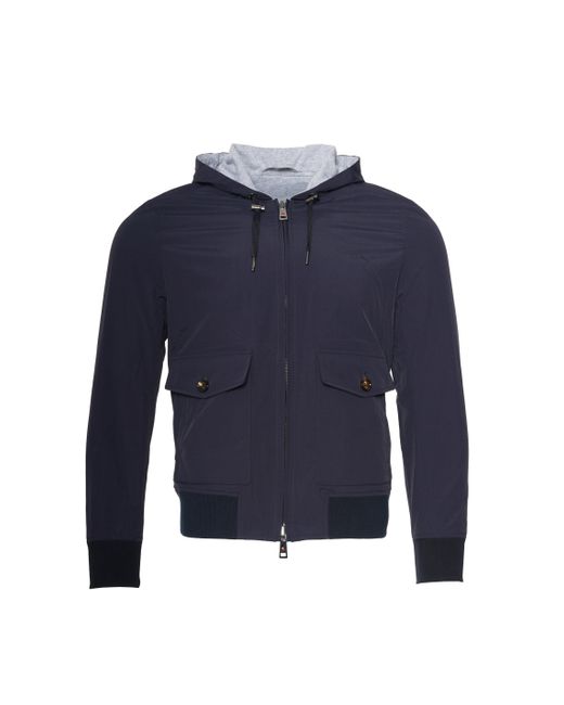 Kiton Blue Kired Jeff Cotton Reversible Hooded Light-Jacket for men