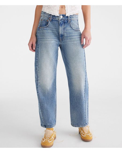Aéropostale Blue Mid-Rise Barrel Leg Jean
