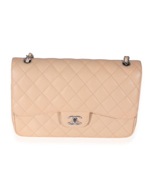 Chanel Natural Quilted Caviar Jumbo Classic Double Flap Bag