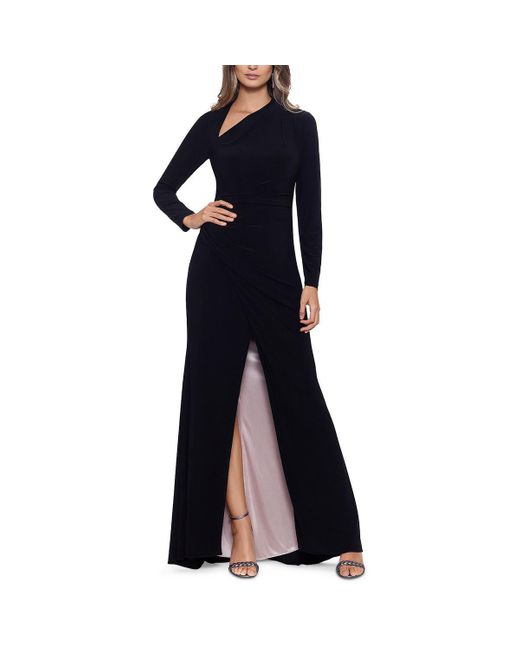 Betsy & Adam Blue Jersey Asymmetrical Evening Dress