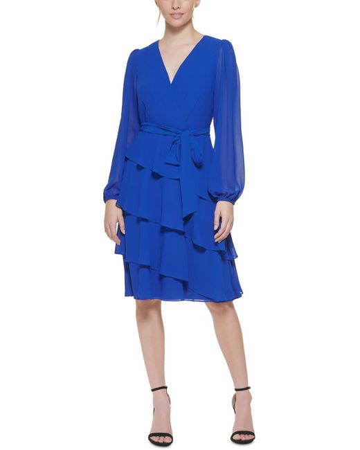 Jessica Howard Chiffon Tiered Cocktail And Party Dress in Blue Lyst