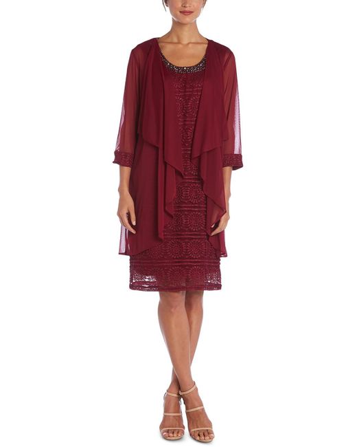 R & M Richards Red Lace Jacket Two Piece Dress