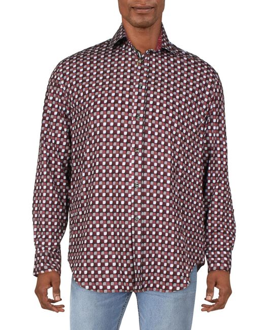 Society of Threads Red Printed Colla Button-down Shirt for men