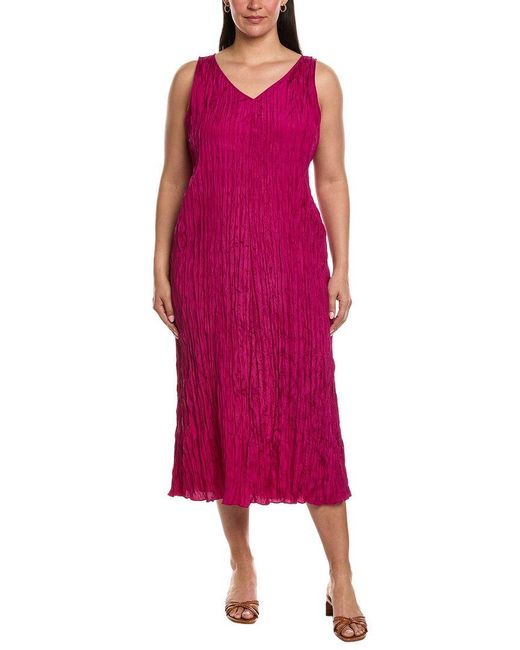 eileen fisher red dress EILEEN FISHER Organic-Linen Split-Collar Dress