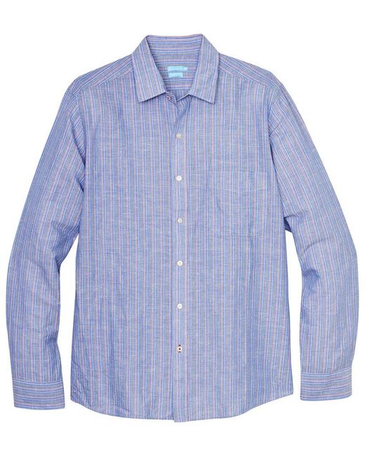 J.McLaughlin Blue Stripe Gramercy Modern Fit Linen-blend Shirt for men