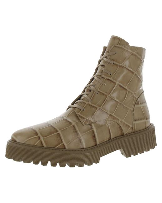 Frēda Salvador Brown Emi Leather Embossed Combat & Lace-up Boots