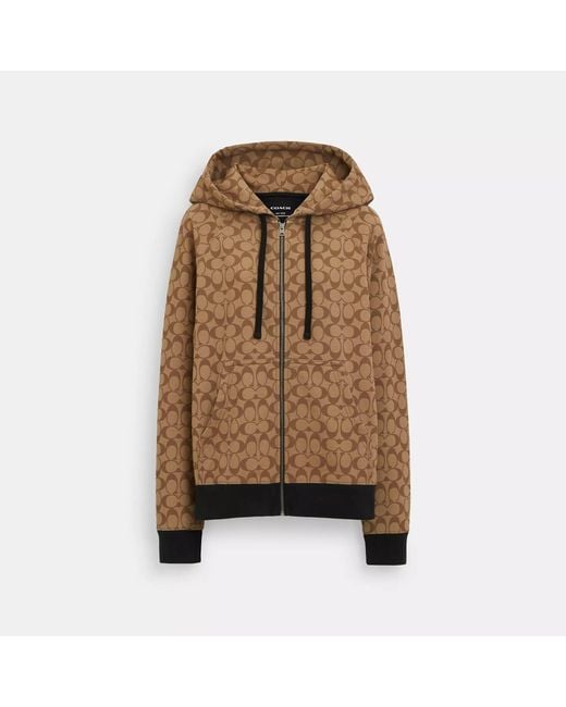 COACH Brown All Over Signature Zip Hoodie