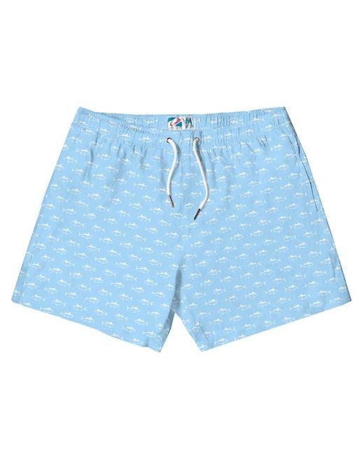 Bermies Blue Print Swim Trunks for men