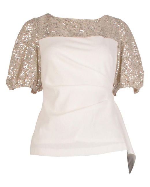 Adrianna Papell Natural Sequined Dressy Blouse