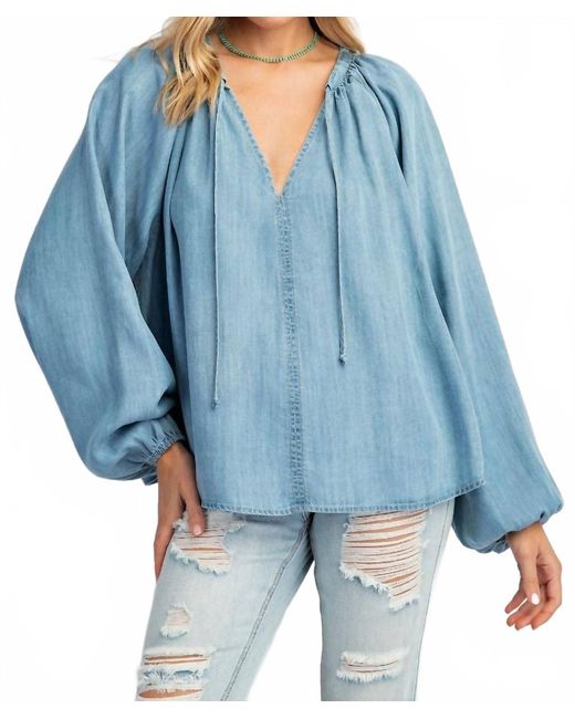 Easel Blue Washed Chambray Flare Tunic