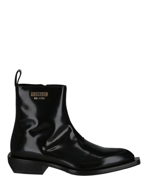 Moschino Black Gold Lettering Logo Ankle Boots for men