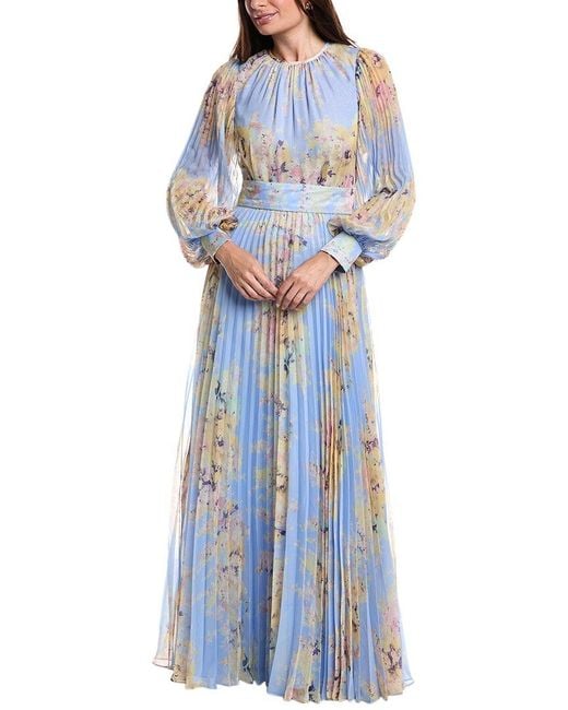 Teri Jon Blue Floral Printed Gown