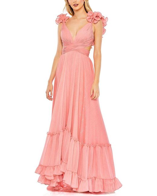 Mac Duggal Pink Ruffle Sleeve Sweetheart A-line Gown