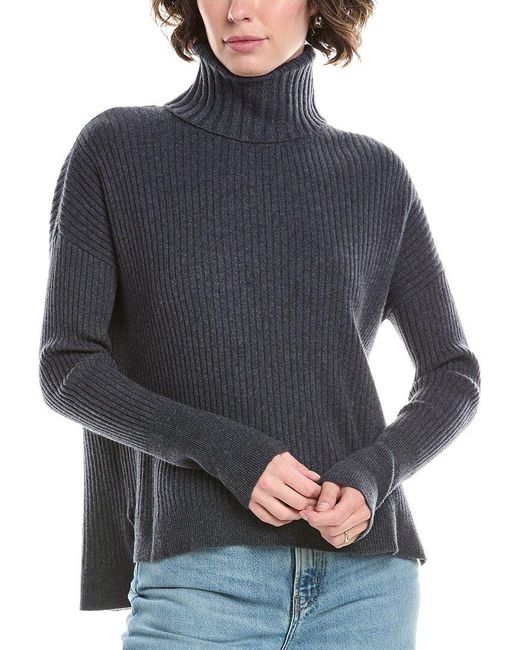 Raffi Blue Rib Turtleneck Cashmere Sweater
