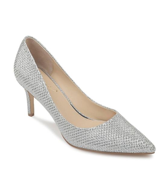 Badgley Mischka White Rudy Faux Leather Glimmer Heels