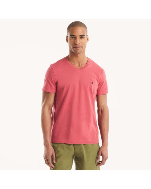 Nautica Red Premium Cotton V-Neck T-Shirt for men