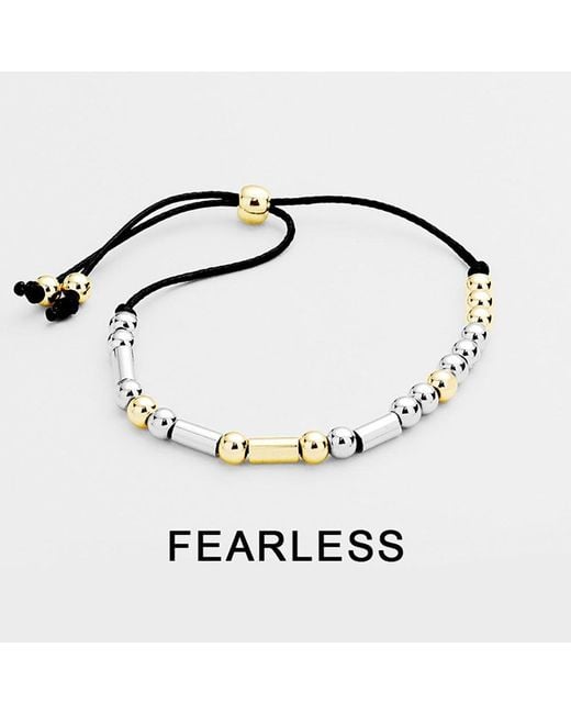 Fashnzfab Metallic Fearless Message Morse Code Adjustable Cinch Pull Tie Bracelet, Two Tone