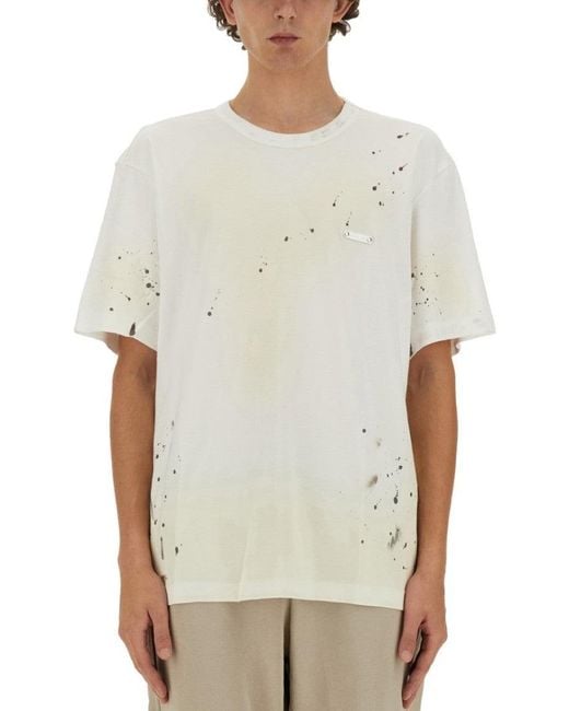 Helmut Lang White Relaxed-Fit T-Shirt With Unique Splatter Print for men