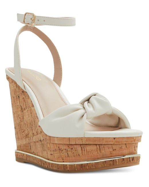 ALDO White Barykin Faux Leather Ankle Strap Wedge Sandals