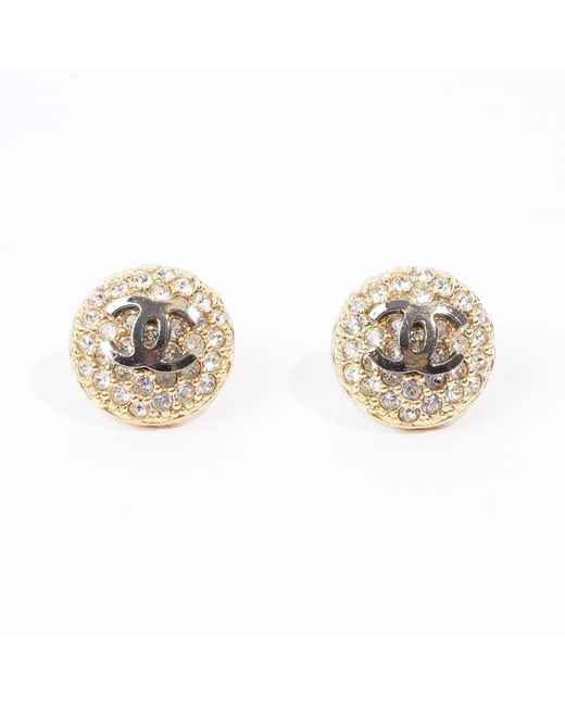 Chanel Metallic Cc Logo Diamante Earrings Base Metal