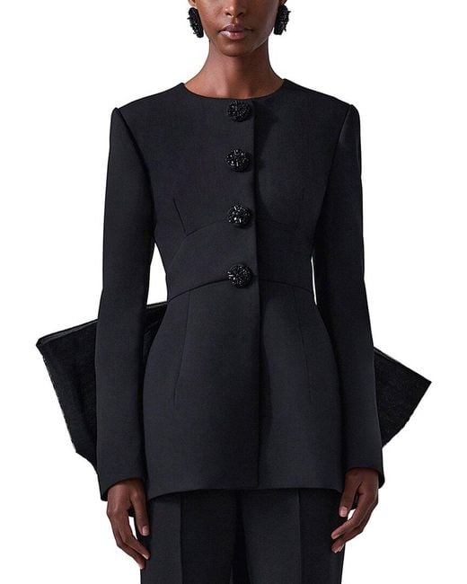 Carolina Herrera Black Wool-Blend Collarless Jacket