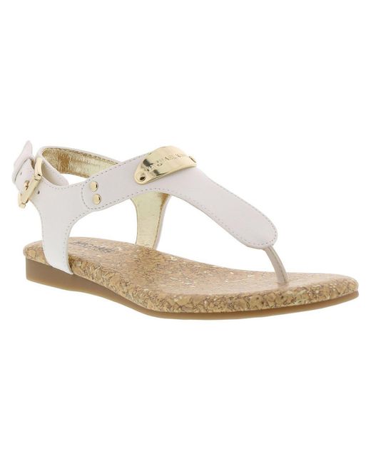 MICHAEL Michael Kors White Faux Leather T-strap Thong Sandals