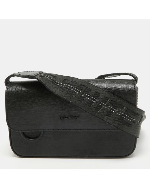Off-White c/o Virgil Abloh Black Leather Mini Flap Crossbody Bag