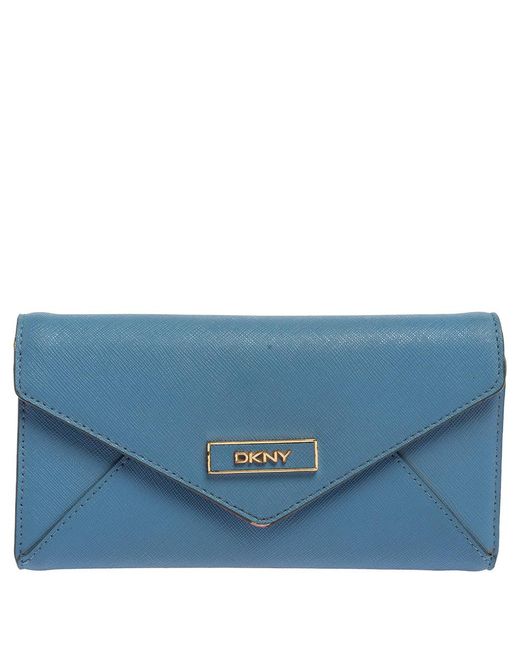 DKNY Blue/pink Leather Long Trifold Wallet