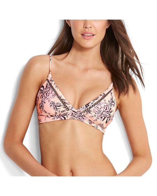 Seafolly Pink Love Bird Reversible Fixed Tri Bikini Top
